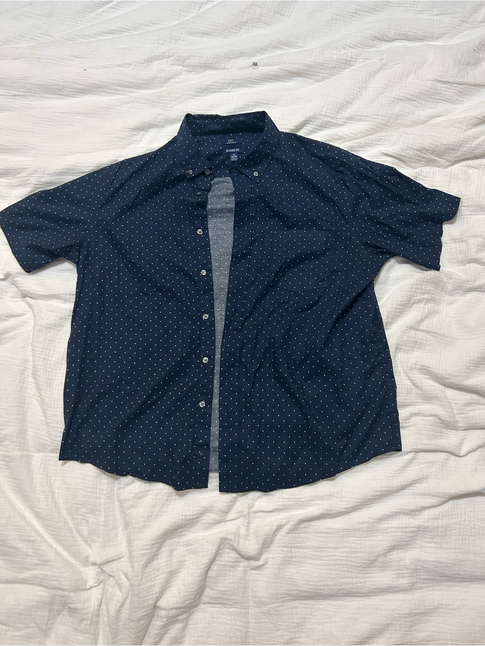 George Navy Short-Sleeve Button-Down Shirt with White Dots